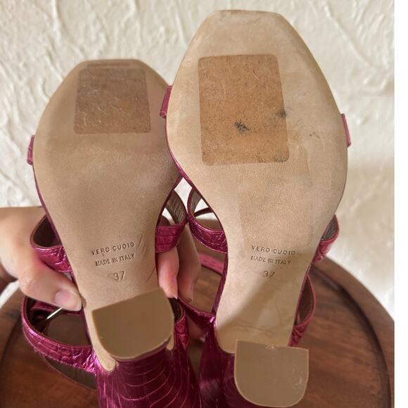 PARIS TEXAS Pink Metallic Crocodile Embossed Leather Pumps Size 7 - Picture 7 of 8